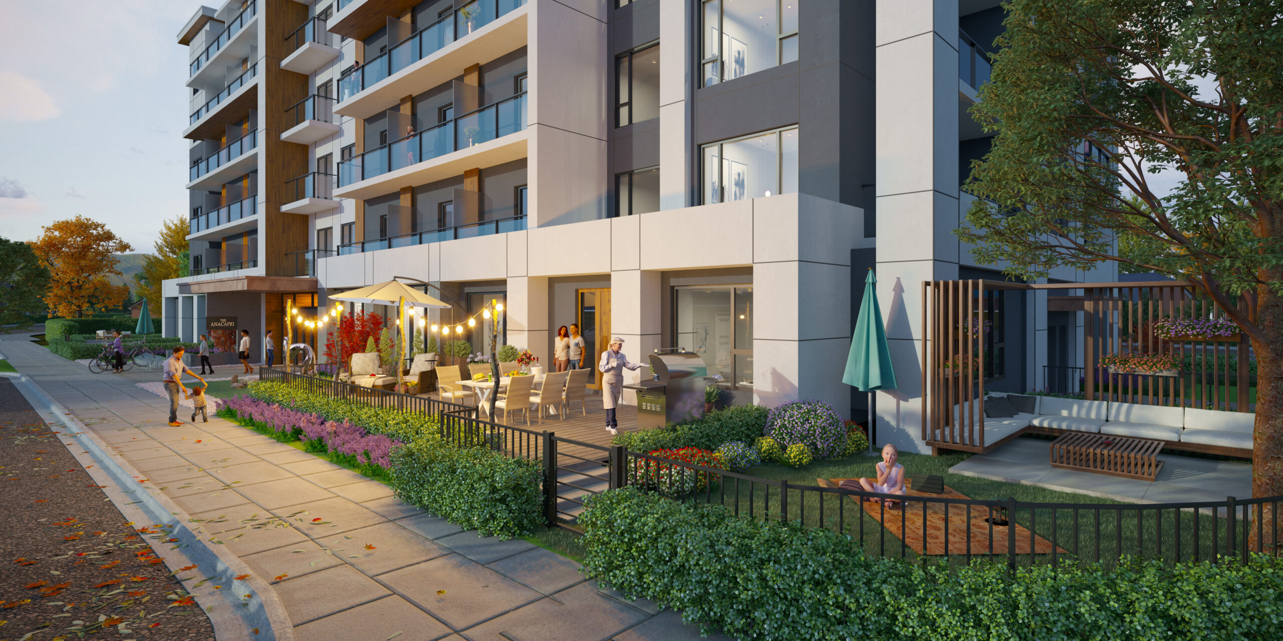 The Anacapri outdoor living space, a real estate development sold by Vantage West Project Sales in Kelowna BC.