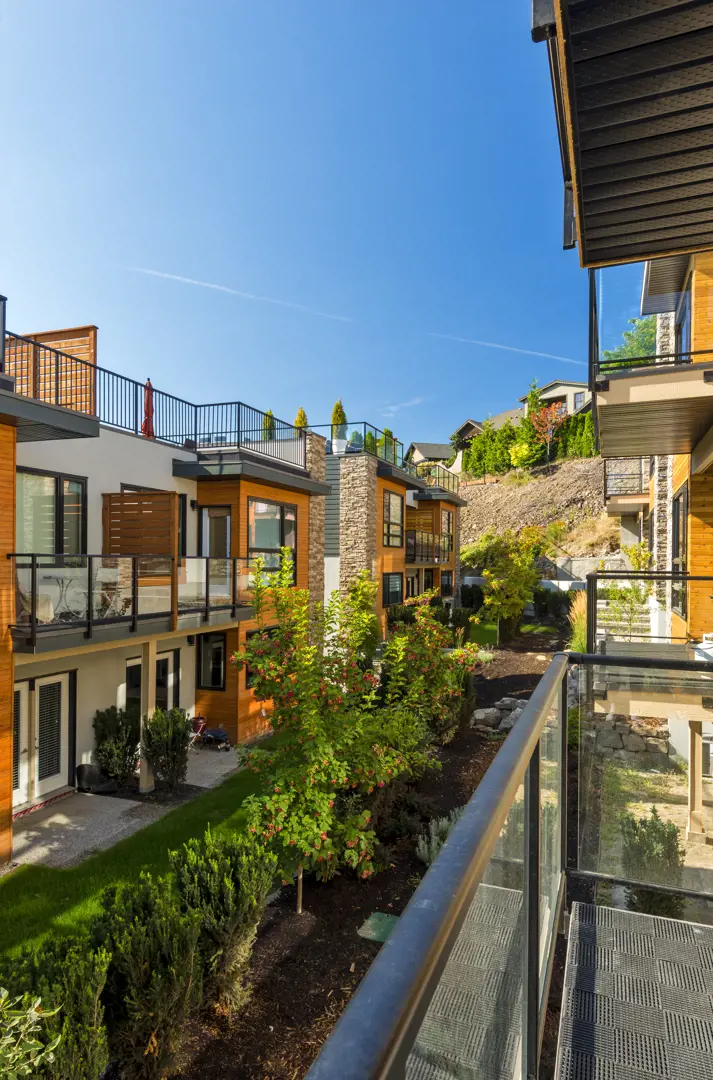 The Lakeview Terrace patio view, a real estate development in Kelowna sold by Vantage West Project Sales.